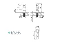 MEDIDAS GRIFO LAVABO AGUA FRIA CLASSICO BRUMA